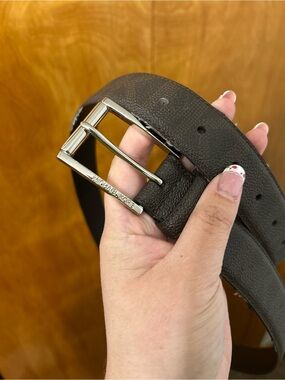 Michael Kors Logo Leather Belt with Silver Logo Buckle